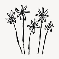 Flower ink brush collage element, line art design vector