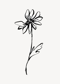 Flower ink brush collage element, line art design vector