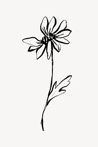 Flower ink brush collage element, line art design psd