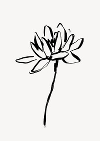 Lotus ink brush collage element, line art design vector