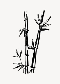 Bamboo  collage element,  line art design  psd