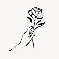Hand holding rose collage element, line art design vector