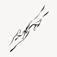 Reaching hands collage element, line art illustration psd