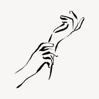 Aesthetic hands collage element, line art illustration psd