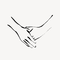 Holding hands collage element, line art illustration psd