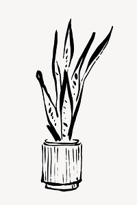 Snake plant collage element,  ink brush design  vector