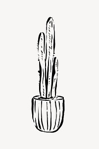 Cactus collage element,  ink brush design  vector