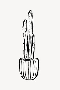 Cactus collage element,  line art design  psd