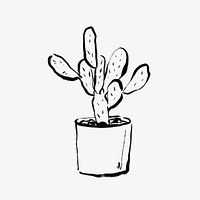 Cactus collage element,  line art design  psd