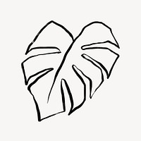 Monstera leaf collage element,  line art design  psd