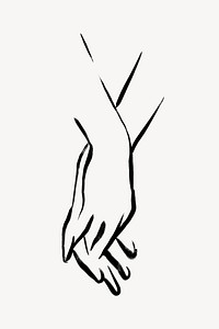 Holding hands collage element, line art illustration psd