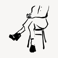 Person sitting collage element, line art illustration psd