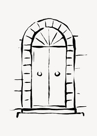 Arched door clipart, line art illustration psd