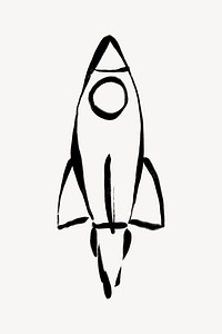 Rocket doodle clipart, line art illustration psd