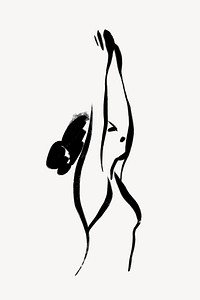 Yoga pose collage element, line art illustration psd
