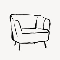 Armchair collage element, line art illustration psd