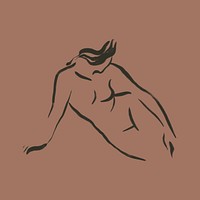 Female body collage element, line art illustration psd
