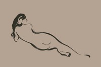 Woman body collage element, line art illustration psd