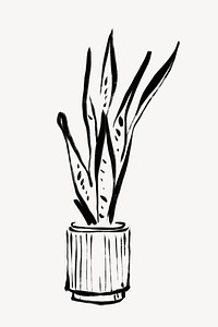 Snake plant collage element,  line art design  psd