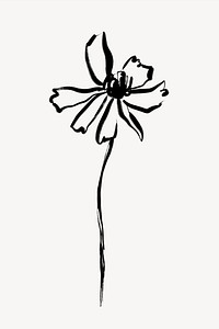 Flower ink brush collage element, line art design psd