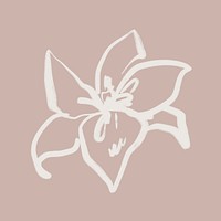 Beige lily collage element, line art aesthetic design   psd