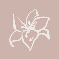 Beige lily collage element, line art aesthetic design   vector