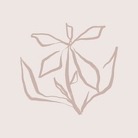 Beige flower collage element, line art aesthetic design   psd