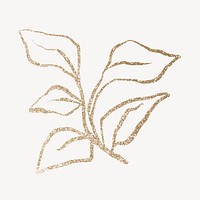 Gold leaf collage element, aesthetic botanical vector