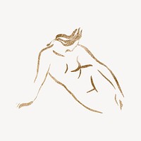 Female body collage element, gold line art illustration psd