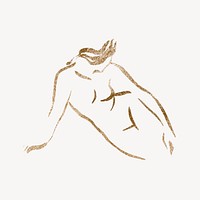 Female body collage element, gold drawing illustration vector