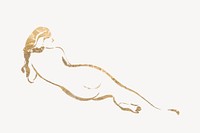 Female body collage element, gold drawing illustration vector
