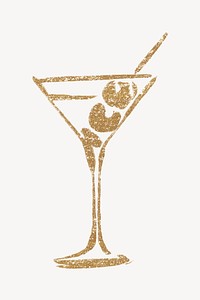 Gold glitter martini collage element, beverage illustration vector