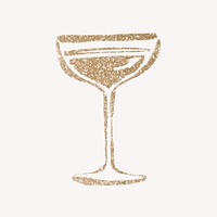 Champagne gold glitter collage element, beverage illustration vector