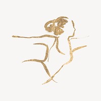 Yoga pose collage element, gold line art illustration psd