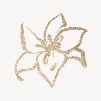 Gold lily collage element, glittery design  vector