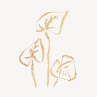 Gold leaf collage element, botanical glittery design  psd