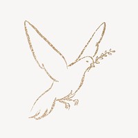 Gold  dove gold glitter line art, doodle illustration