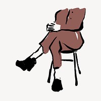 Person sitting collage element, drawing illustration vector