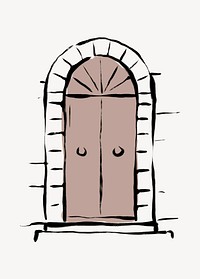 Arched door clipart, line art illustration psd