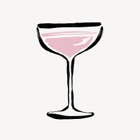 Champagne coupe collage element, beverage illustration psd