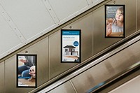 Financial underground escalator billboard mockup, editable design psd