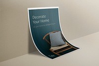 Realistic home decor poster mockup, editable text psd