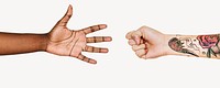 Hands playing rock-paper-scissors collage element psd