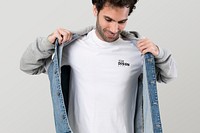 Man in a half denim hoodie jacket mockup