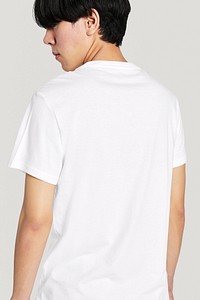 Men&#39;s white t-shirt mockup on a model