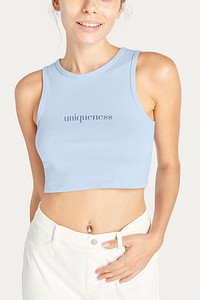 Blue crop tank top template apparel mockup 