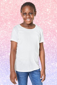 Black girl wearing white t shirt front view