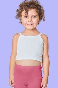 Girl's white tank top in studio