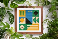 Wooden picture frame mockup, leafy design psd