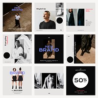 Fashion branding Instagram post template, editable design set vector